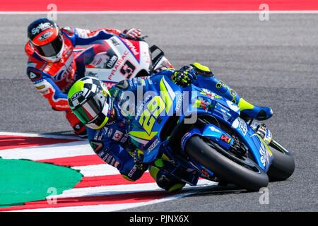 Imola, Italie. 8 Septembre, 2018 - 29 ANDREA IANNONE de l'Italie, l'équipe de Ecstar Suzuki, Suzuki GSX-RR, Gran Premio Octo di San Marino e della Riviera di Rimini, au cours de la QP samedi au Marco Simoncelli World Circuit pour la 13e ronde de championnat du Monde MotoGP, du 7 septembre au 9e Crédit : AFP7/ZUMA/Alamy Fil Live News Banque D'Images