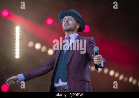 Singer-songwriter Matt Goss effectuant à prom du Park, Hyde Park, Angleterre.© Jason Richardson / Alamy Live News Banque D'Images