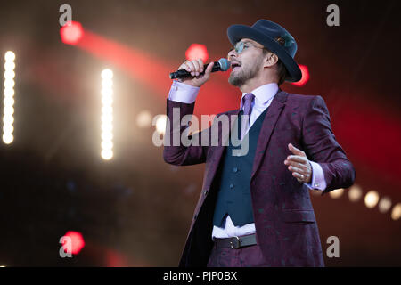 Singer-songwriter Matt Goss effectuant à prom du Park, Hyde Park, Angleterre.© Jason Richardson / Alamy Live News Banque D'Images