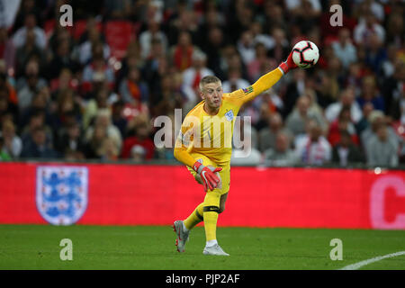 La Jordanie Pickford, le gardien de l'Angleterre en action. Ligue des Nations Unies de l'UEFA A, groupe 4 match, l'Angleterre v l'Espagne au stade de Wembley à Londres le samedi 8 septembre 2018. Veuillez noter les images sont pour un usage éditorial uniquement. Photos par Andrew Verger/Alamy live news Banque D'Images