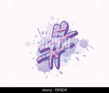 Hashtag vecteur signe avec aquarelle splash blot. L'élément créatif manuscrite pour les réseaux sociaux. Illustration de Vecteur