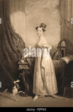 Plus tard, la reine Victoria, la princesse avec son chien préféré Dash, vers 1832, 13 ans Banque D'Images