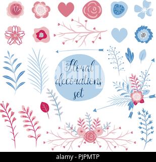 Ensemble de collection amour pour les cartes. Parfait pour la saint valentin, autocollants, anniversaire, enregistrer la date d'invitation. Illustration de Vecteur