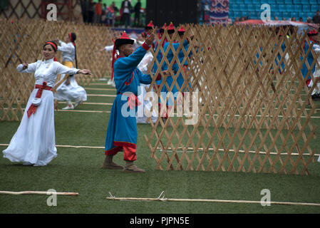 La cérémonie d'ouverture du festival Naadam 2018 à Oulan-Bator, en Mongolie. Banque D'Images