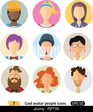 Visages masculins et féminins avatars icônes télévision cool modern style vector définir différents styles de cheveux Illustration de Vecteur