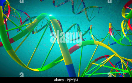 Les brins d'ADN cassés avec Interstrand Cross-Links sur fond bleu. Sciense médicale, biotechnologie et manipulation du génome gène Concept Banque D'Images