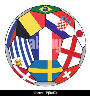 Ballon de soccer avec divers drapeaux isolé sur fond blanc - champion du monde - vector illustration Illustration de Vecteur
