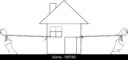 Caricature de couple brisés dans une mauvaise relation après le divorce est la division en deux parties de la chambre Illustration de Vecteur