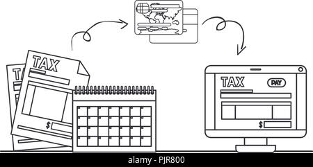 Ordinateur avec taxe à la ligne et les icônes set Illustration de Vecteur