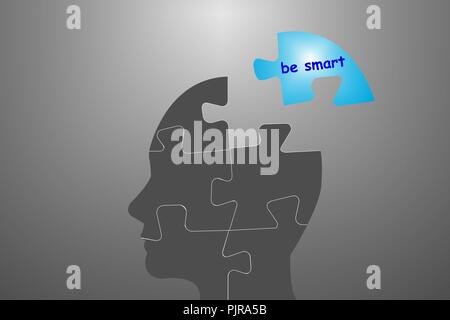 Be smart résumé vecteur de silhouette de tête de l'homme de puzzles. Peut être utilisé comme une bannière, impression sur t-shirt etc. Illustration de Vecteur