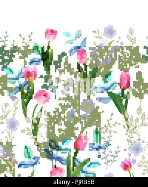 Les fleurs du printemps. Bordure florale. Vintage vector illustration. Illustration de Vecteur