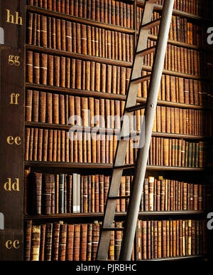 Étapes de la bibliothèque dans les magnifiques boiseries de chêne de l'intérieur de la bibliothèque de Trinity College à Dublin en Irlande Banque D'Images