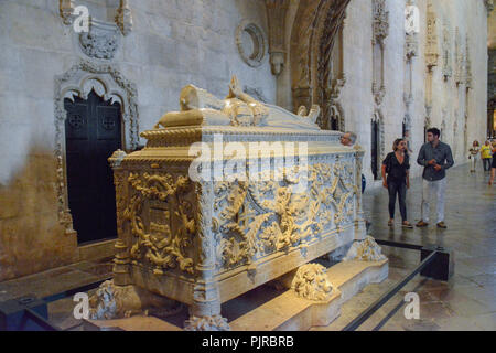 Il y Gama Vasco grave, église Santa Maria de Belém, cloître de Mosteiro dos Jeronimos, Belém, Lisbonne, Portugal, Vasco da Gama, Kirche Santa Mar Banque D'Images