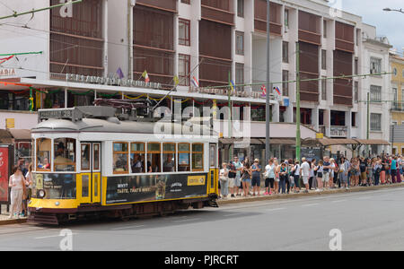 Le tramway, la place Martim Moniz, Lisbonne, Portugal, Strassenbahn, Lissabon Banque D'Images