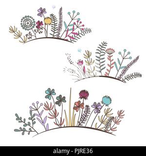 Vintage floral frontière horizontale. Doodle damier fleuri, l'herbe, des herbes. Éléments de conception pour les cartes, les frontières, les cadres Illustration de Vecteur