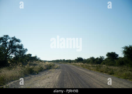 Route du Kalahari et village en Afrique Banque D'Images