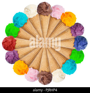 Cuillère à glace sundae cercle collection été icecream cône isolé sur fond blanc Banque D'Images