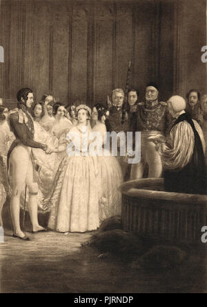 Le mariage de la reine Victoria et le Prince Albert, 10 février 1840, chapelle royale, St James's Palace, Londres, Angleterre Banque D'Images