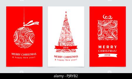 Set de rouge et blanc Joyeux Noël et Nouvel An, cartes-cadeaux, des bannières. Illustration de Vecteur