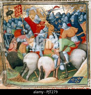 Bataille de Crécy - Grandes Chroniques de France (c.1415), f.152v - BL Cotton MS Nero E II. Banque D'Images