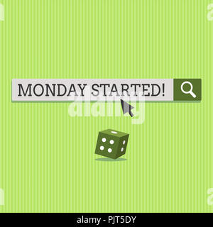 Signe texte montrant le lundi a commencé. Photo conceptuelle étant prêt pour nouvelle semaine Repos est plus vous permet de commencer à travailler. Banque D'Images