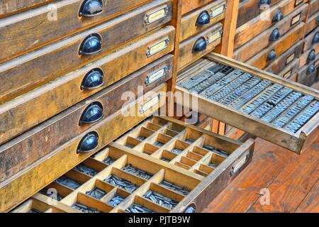 Accessoires d'une vieille maison d'impression dans le Musée technique de Magdeburg Banque D'Images