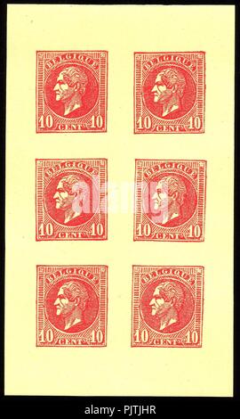 Belgique 1865-1866 10c Leopold I essais par Charles Wiener rouge. Banque D'Images