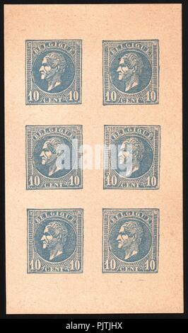 Belgique 1865-1866 10c Leopold I essais par Charles Wiener bleu. Banque D'Images