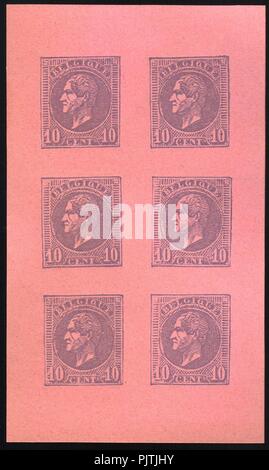 Belgique 1865-1866 10c Leopold I essais par Charles Wiener mauve. Banque D'Images