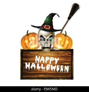 Jack-O-Lantern. Halloween Citrouille avec Chapeau de sorcière noir. Vector illustration. Illustration de Vecteur