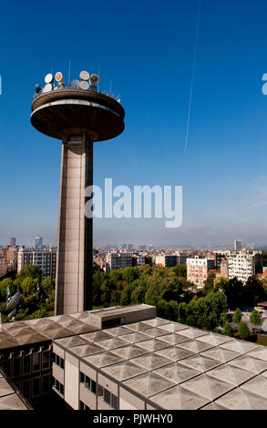 Vue panoramique sur Bruxelles et la VRT / RTBF tower à Schaerbeek (Belgique, 21/09/2010) Banque D'Images