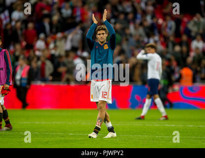 Londres, Royaume-Uni. Le 8 septembre 2018. Marcos Alonso de l'Espagne au cours de l'UEFA Ligue Nation, Groupe 4 de la Ligue, un match entre l'Angleterre et l'Espagne au stade de Wembley, Londres, Angleterre le 8 septembre 2018. Sep 8, 2018. Photo par Salvio Calabrese : Crédit7 AFP/ZUMA/Alamy Fil Live News Banque D'Images
