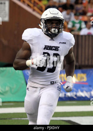 Honolulu, Hawaii. 8 septembre 2018 - Riz hiboux running back Emmanuel Esukpa # 33 célèbre son long touchdown exécuter au cours d'un match entre l'Hawaii Rainbow Warriors et les hiboux du riz à l'Aloha Stadium d'Honolulu, HI - Michael Sullivan/CSM Crédit : Cal Sport Media/Alamy Live News Banque D'Images