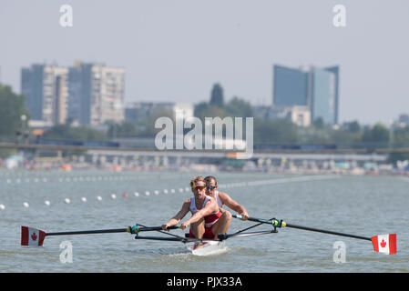 Plovdiv, Bulgarie, dimanche 9 septembre 2018. Championnats du monde d'aviron, la FISA, PEUT M2- , Arc, Mackenzie et COPP, PERRY Taylor © Peter SPURRIER, Alamy Live News, Banque D'Images