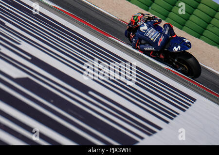 Rimini, Italie. Le 9 septembre 2018. 25 Maverick Viñales de l'Espagne, Movistar Équipe MotoGP Yamaha, YAMAHA YZR-M1 2018, Gran Premio Octo di San Marino e della Riviera di Rimini, au cours de l'échauffement Dimanche au Marco Simoncelli World Circuit pour la 13e ronde de championnat du Monde MotoGP, du 7 septembre au 9e Crédit : AFP7/ZUMA/Alamy Fil Live News Banque D'Images