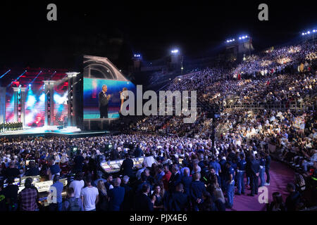 Vérone, Italie. Le 8 septembre 2018. Les concerts d'ANDREA BOCELLI'S NIGHT DANS L'ARÈNE DE VÉRONE Verona (Italie) le 9 septembre 2018 PHOTO PAR FILIPPO RUBIN Crédit : Filippo Rubin/Alamy Live News Banque D'Images