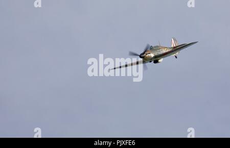 Hawker Hurricane Mk.I P3717 Complet deux pièces en charmeuase (G-HITT) Volant à Shuttleworth Airshow spectacle militaire au 1er juillet 2018 Banque D'Images