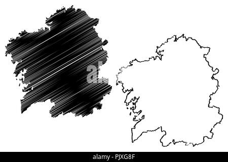 Galice (Royaume d'Espagne, communauté autonome) map vector illustration gribouillage, croquis Galice (Espagne) site Illustration de Vecteur