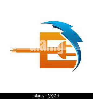 Lettre initiale E modèle logo de couleur bleue et orange pour la conception électrique et d'identité de l'entreprise Illustration de Vecteur