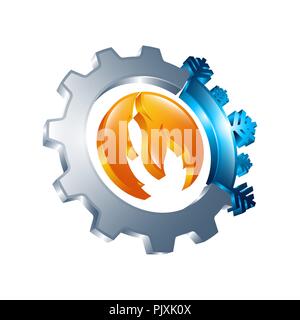 Chaud et froid 3D signe ronde. Température à l'icône. Soleil et style de ligne flocon de symboles avec des pièces rouges et bleus du cercle Illustration de Vecteur