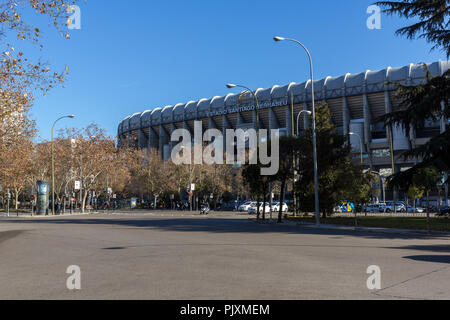 MADRID, ESPAGNE - 21 janvier 2018 : vue extérieure du stade Santiago Bernabeu à Madrid, Espagne Banque D'Images