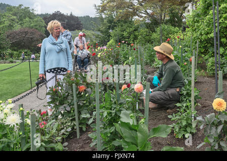 Chauffeur particulier à aider chapeau de paille les,les jardins Butchart , Brentwood Bay, British Columbia, Canada Banque D'Images