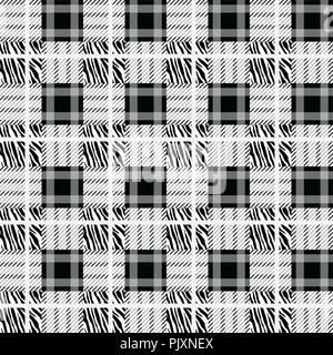 Tartan Plaid seamless avec Zebra Stripes Pattern. De zèbre, peau animale,tiger stripes, abstract pattern,tissu. Amazing hand drawn vector illustrat Illustration de Vecteur