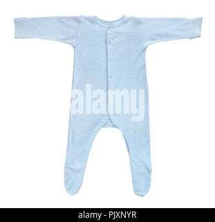 Lit bébé bleu vêtements isolé sur fond blanc Banque D'Images