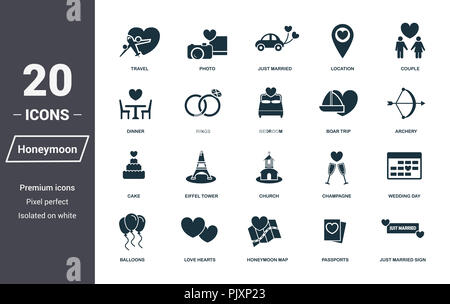 Honeymoon icons set. Symbole de qualité Premium collection. Miel icon set éléments simples. Prêt à utiliser dans la conception de sites web, applications, logiciels, imprimer Banque D'Images