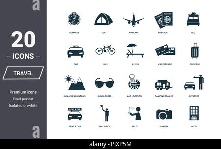 Travel icons set. Symbole de qualité Premium collection. Miel icon set éléments simples. Prêt à utiliser dans la conception de sites web, applications, logiciels, imprimer Banque D'Images