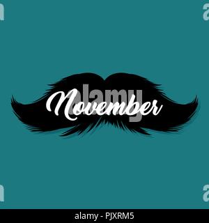 La moustache Novembre Blog Template pour les blogueurs et les médias sociaux. Moustache noire Silhouette. Lettrage rétro à la main avec mot de novembre. Le Cinco de Mayo, moustache Carnival Design. Illustration de Vecteur