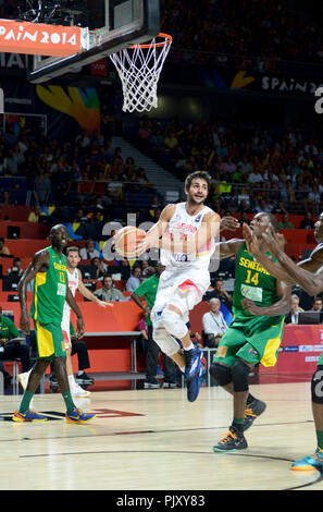 Ricky Rubio (Espagne) contre le Sénégal. Coupe du Monde 2014 de basket-ball Banque D'Images