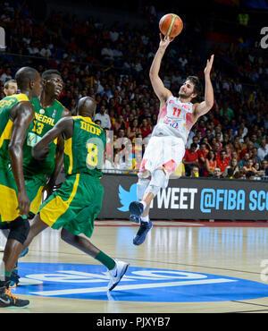 Ricky Rubio (Espagne) contre le Sénégal. Coupe du Monde 2014 de basket-ball Banque D'Images