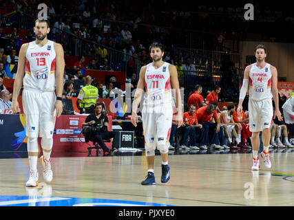 Ricky Rubio, Marc Gasol et Pau Gasol. L'Équipe nationale de basket-ball de l'Espagne. Coupe du Monde 2014 Banque D'Images